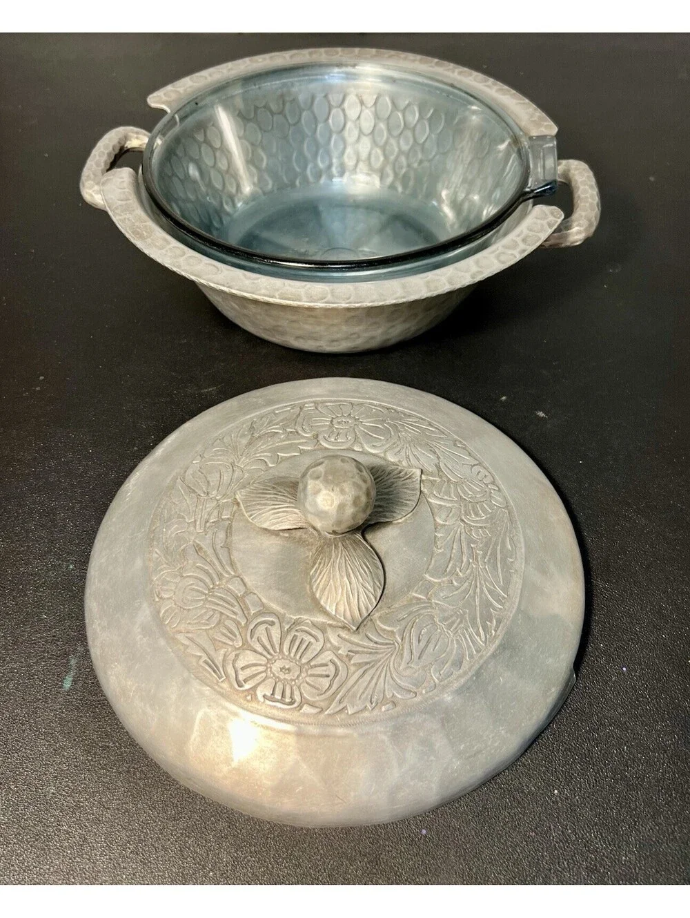 Everlast & Pyrex 1940s Aluminum Casserole Dish W/Lid & Flameware Insert Set